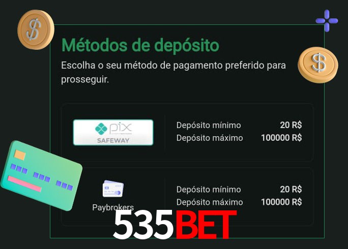 O cassino 535Bet oferece uma grande variedade de métodos de pagamento